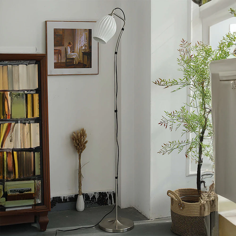 Vintage Ceramic Ribbed Standing Floor Lamp - Image 3