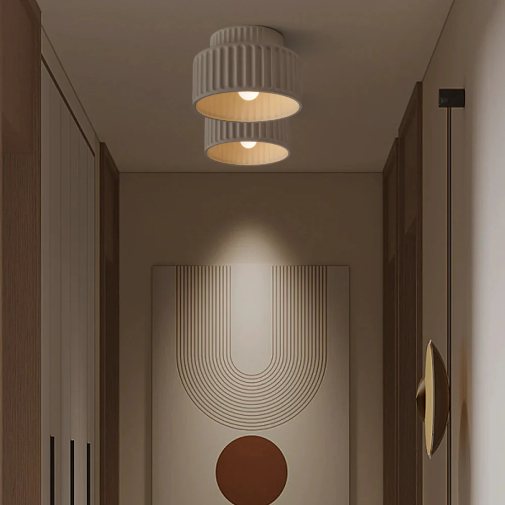 Vintage Cream Style Drum Semi Flush Mount Ceiling Lamp - Image 22