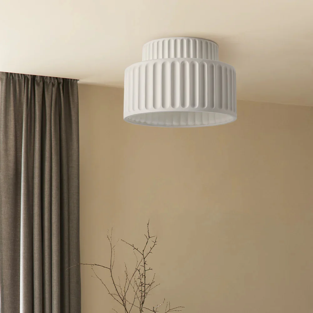 Vintage Cream Style Drum Semi Flush Mount Ceiling Lamp - Image 3