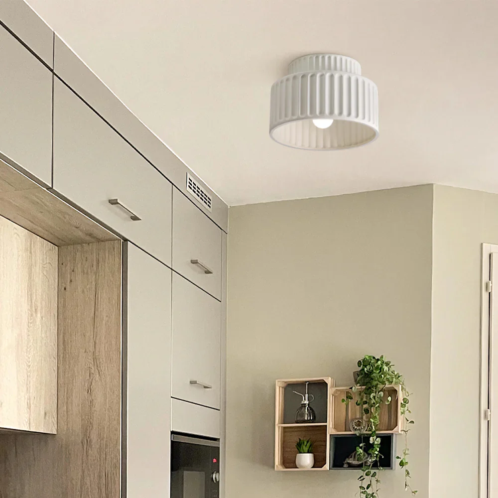Vintage Cream Style Drum Semi Flush Mount Ceiling Lamp - Image 4