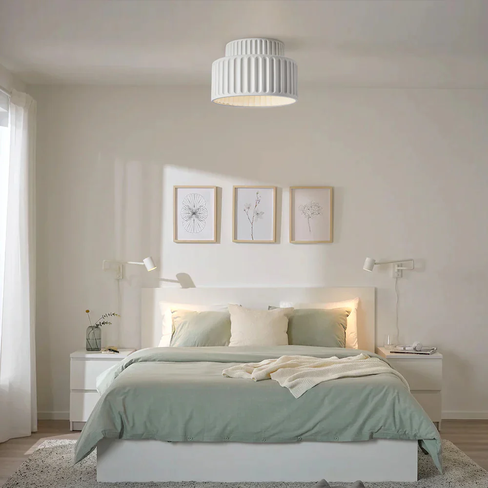 Vintage Cream Style Drum Semi Flush Mount Ceiling Lamp - Image 5