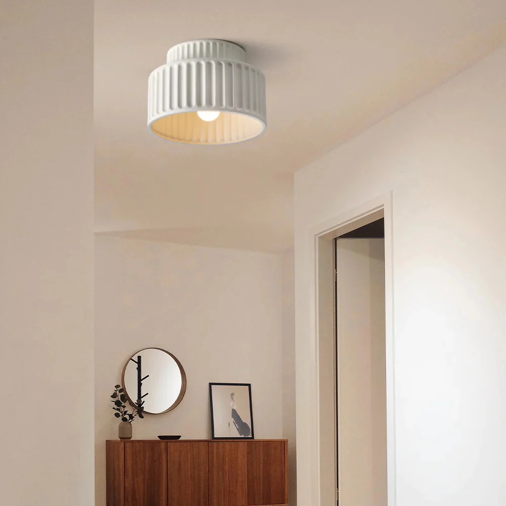 Vintage Cream Style Drum Semi Flush Mount Ceiling Lamp - Image 6