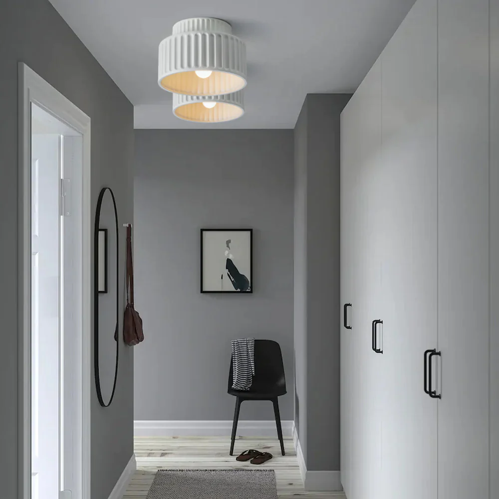 Vintage Cream Style Drum Semi Flush Mount Ceiling Lamp - Image 7