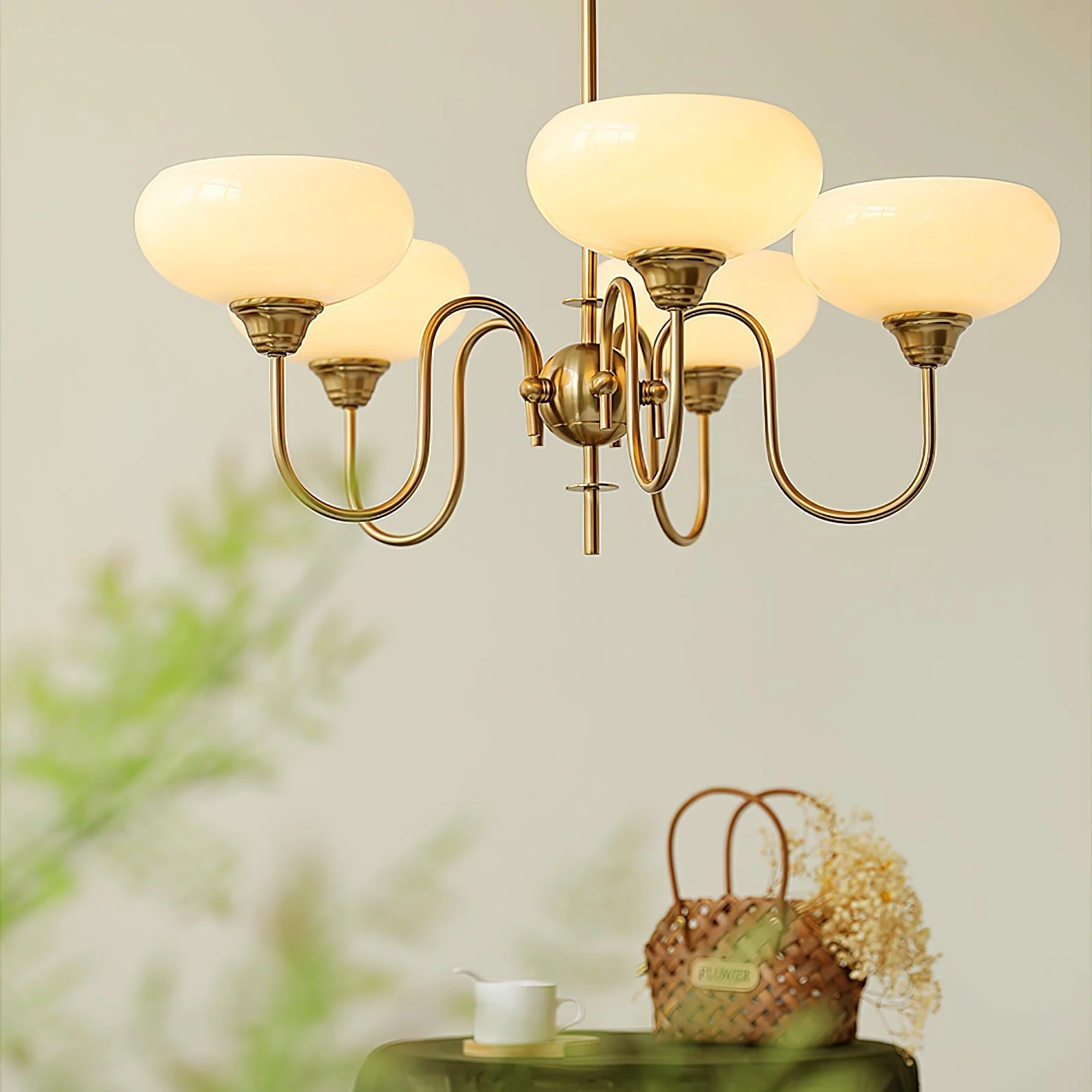 Vintage Creamy Persimmon Glass Chandelier - Image 15