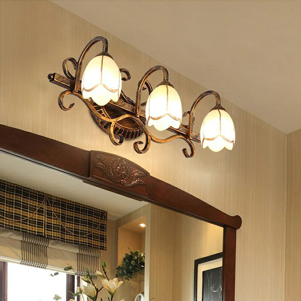 Vintage Flower Shape Gold Bathroom Vanity Wall Lighting - Image 4
