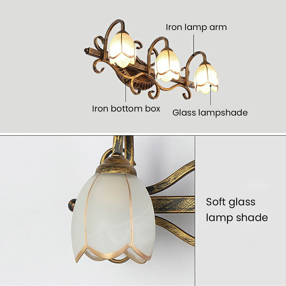 Vintage Flower Shape Gold Bathroom Vanity Wall Lighting - Image 7