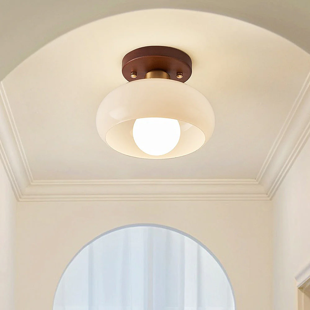 Vintage French White Hallway Glass Ceiling Light - Image 5