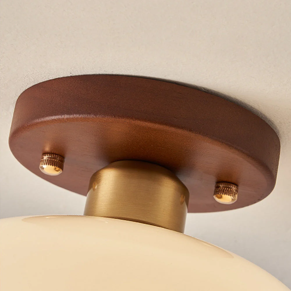 Vintage French White Hallway Glass Ceiling Light - Image 7