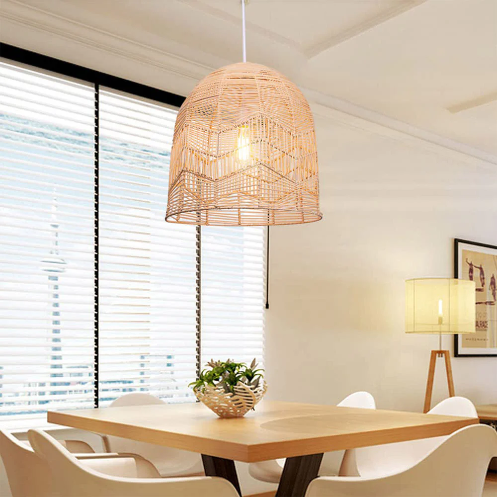 Vintage Handmade Basket Rattan Round Shades Pendant Light - Image 10