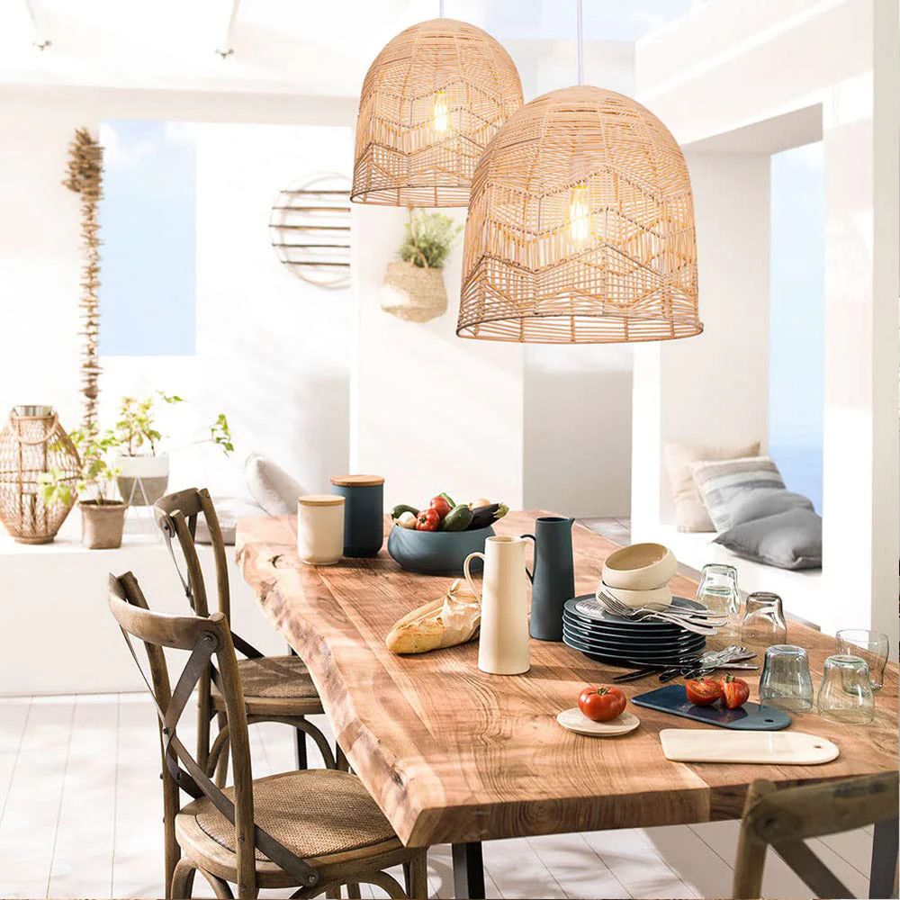 Vintage Handmade Basket Rattan Round Shades Pendant Light - Image 11