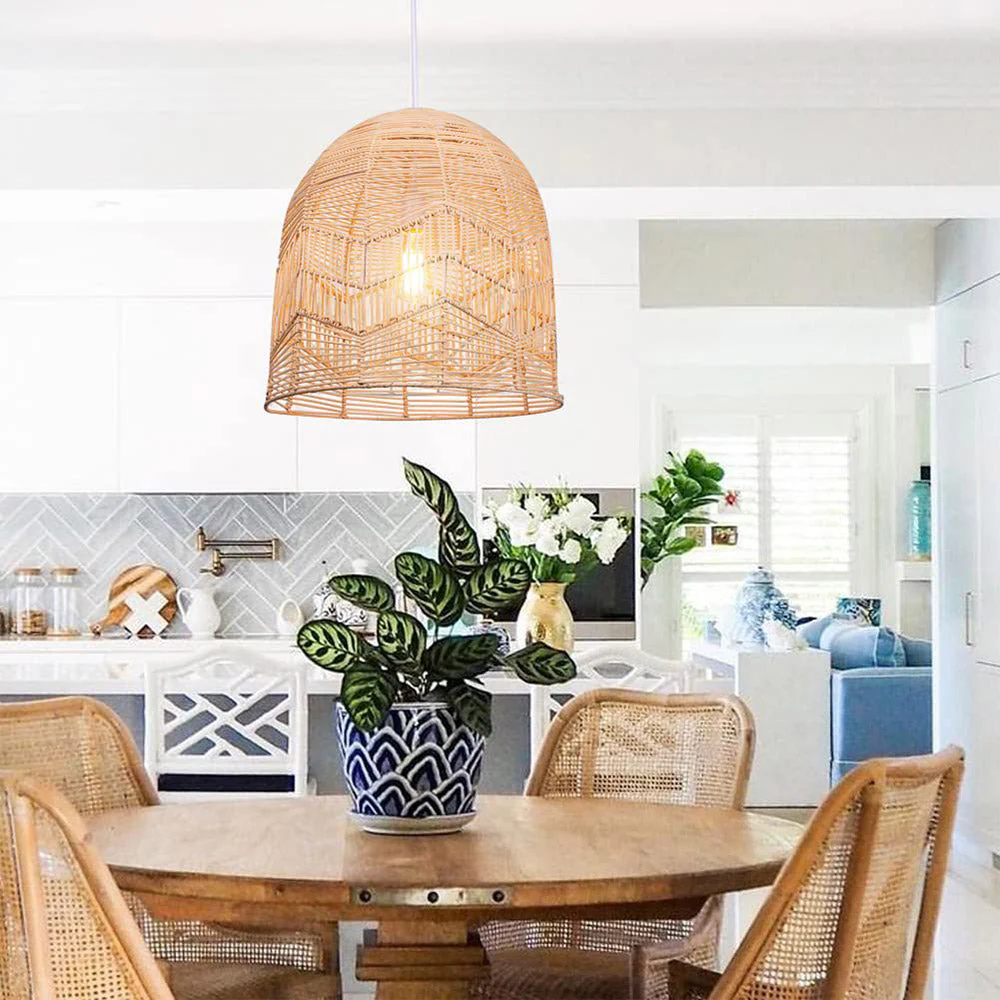Vintage Handmade Basket Rattan Round Shades Pendant Light - Image 12