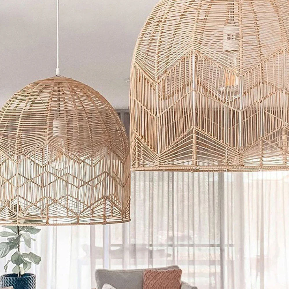 Vintage Handmade Basket Rattan Round Shades Pendant Light - Image 14