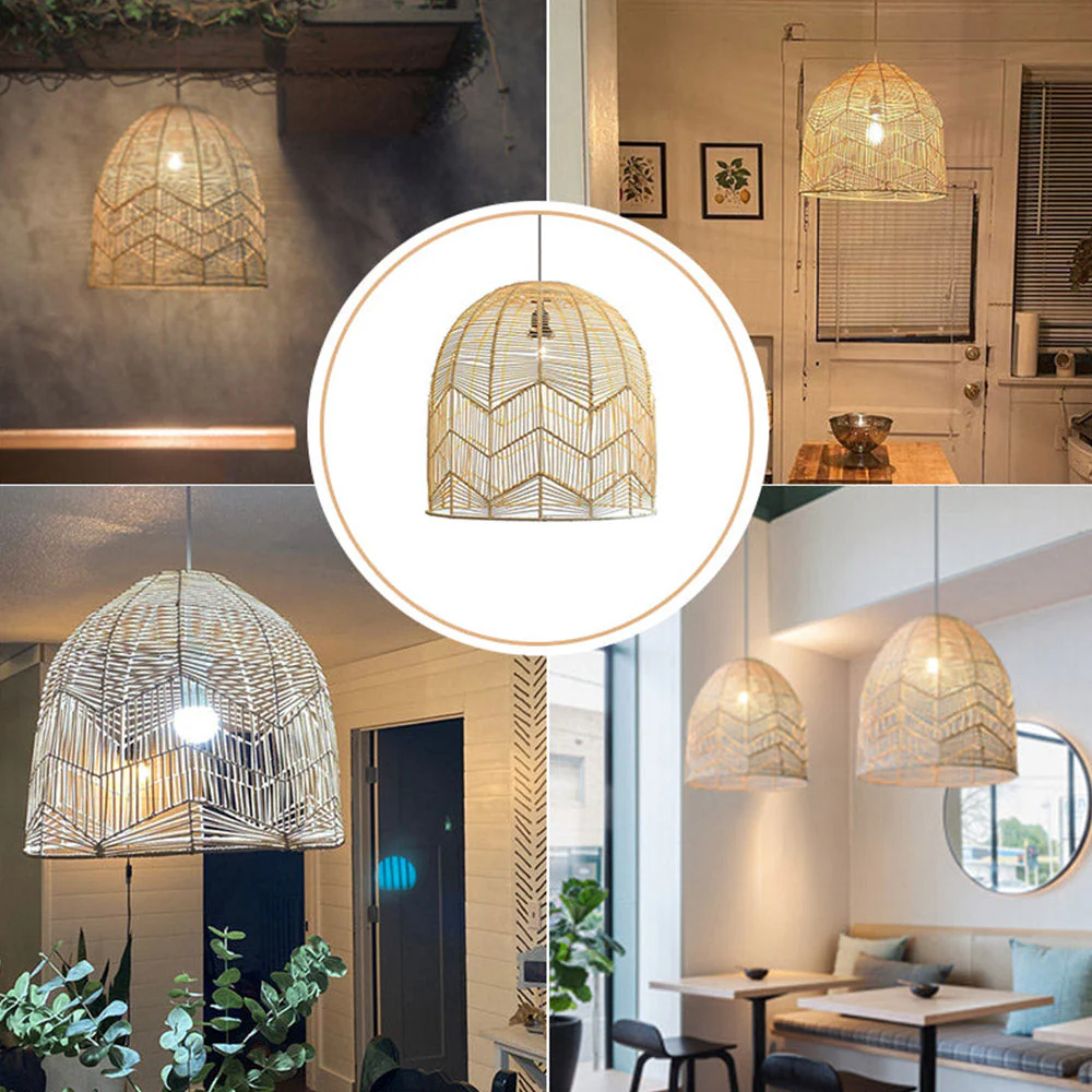 Vintage Handmade Basket Rattan Round Shades Pendant Light - Image 15