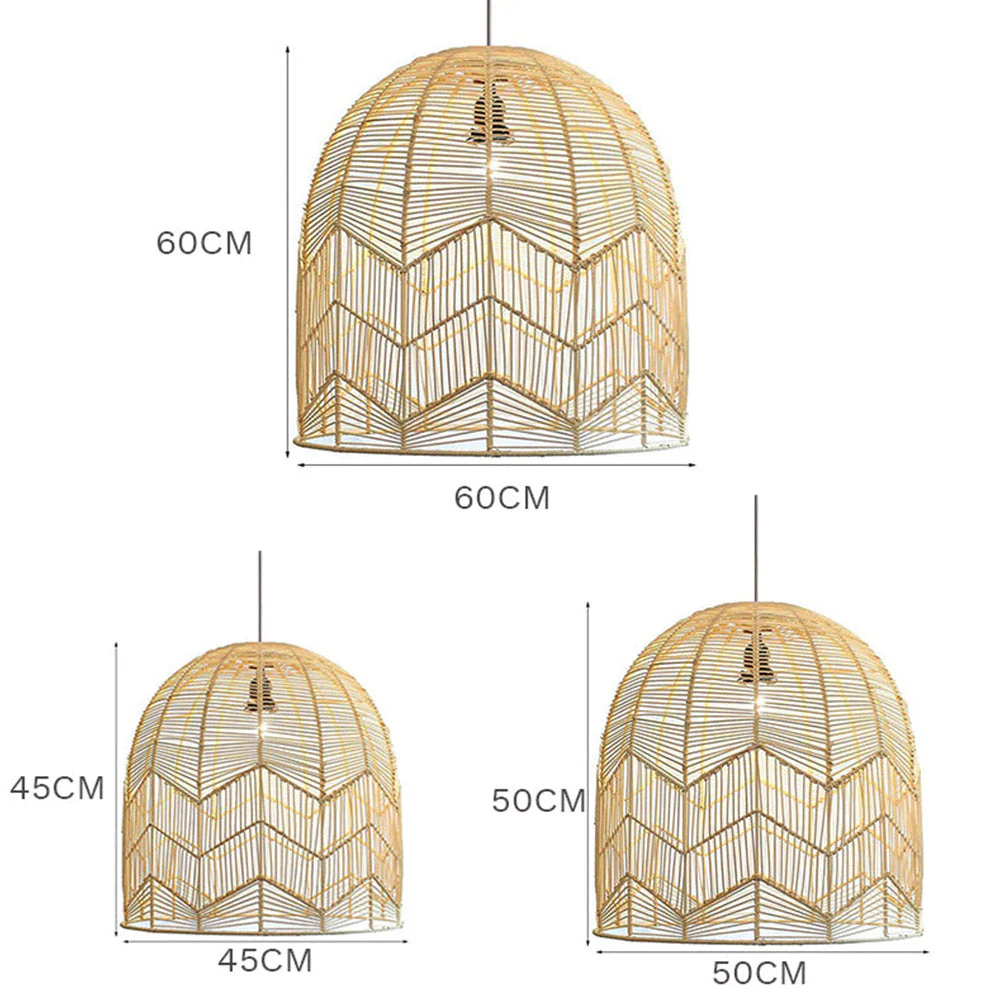 Vintage Handmade Basket Rattan Round Shades Pendant Light - Image 5