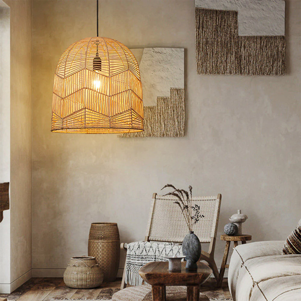 Vintage Handmade Basket Rattan Round Shades Pendant Light - Image 6