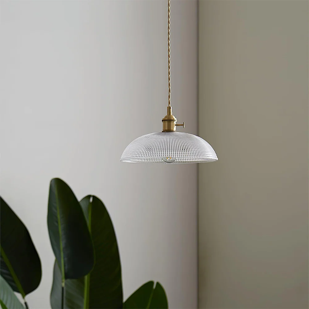 Vintage INS Glass Ribbed Pendant Light - Image 3
