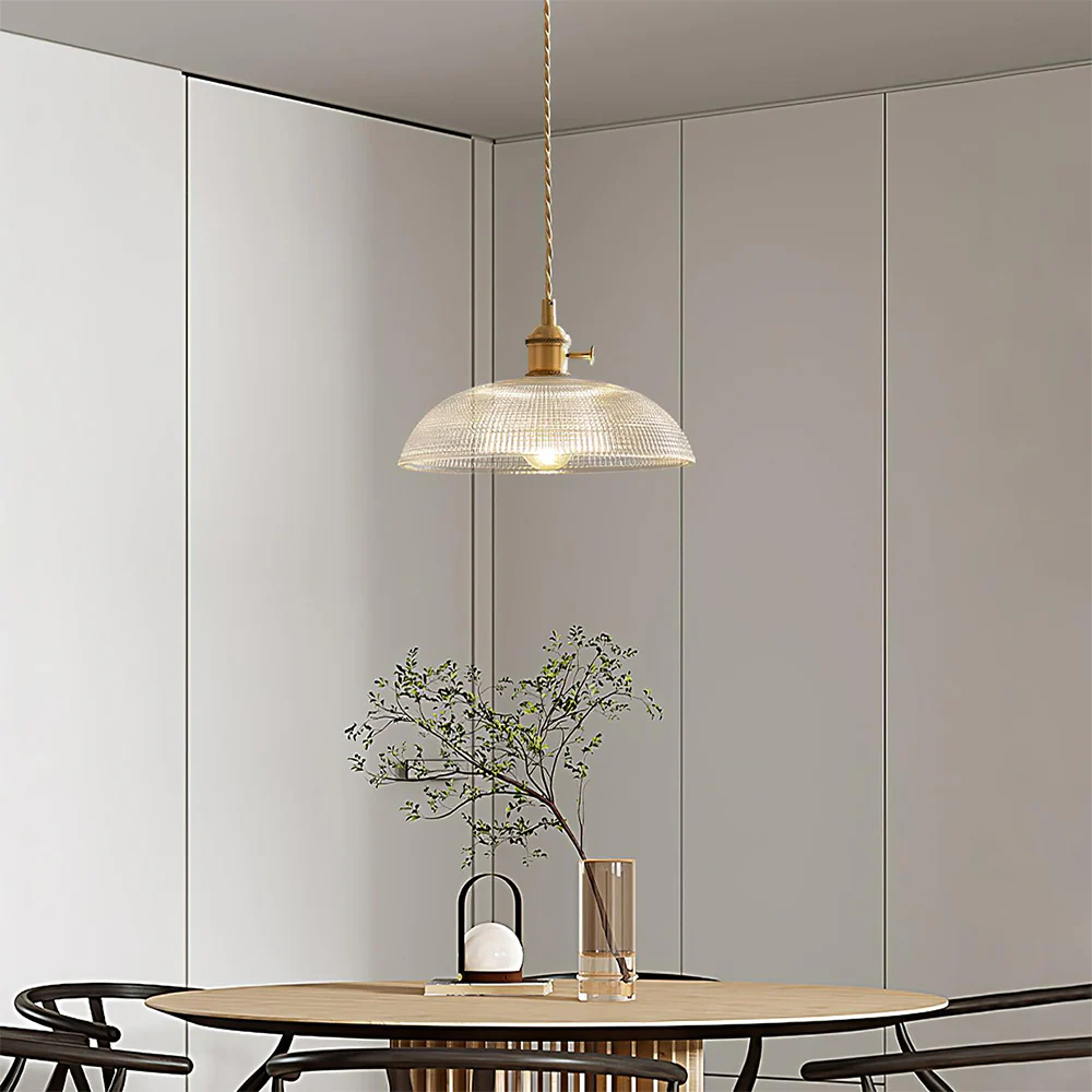 Vintage INS Glass Ribbed Pendant Light - Image 4