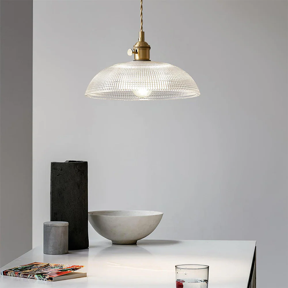 Vintage INS Glass Ribbed Pendant Light - Image 5