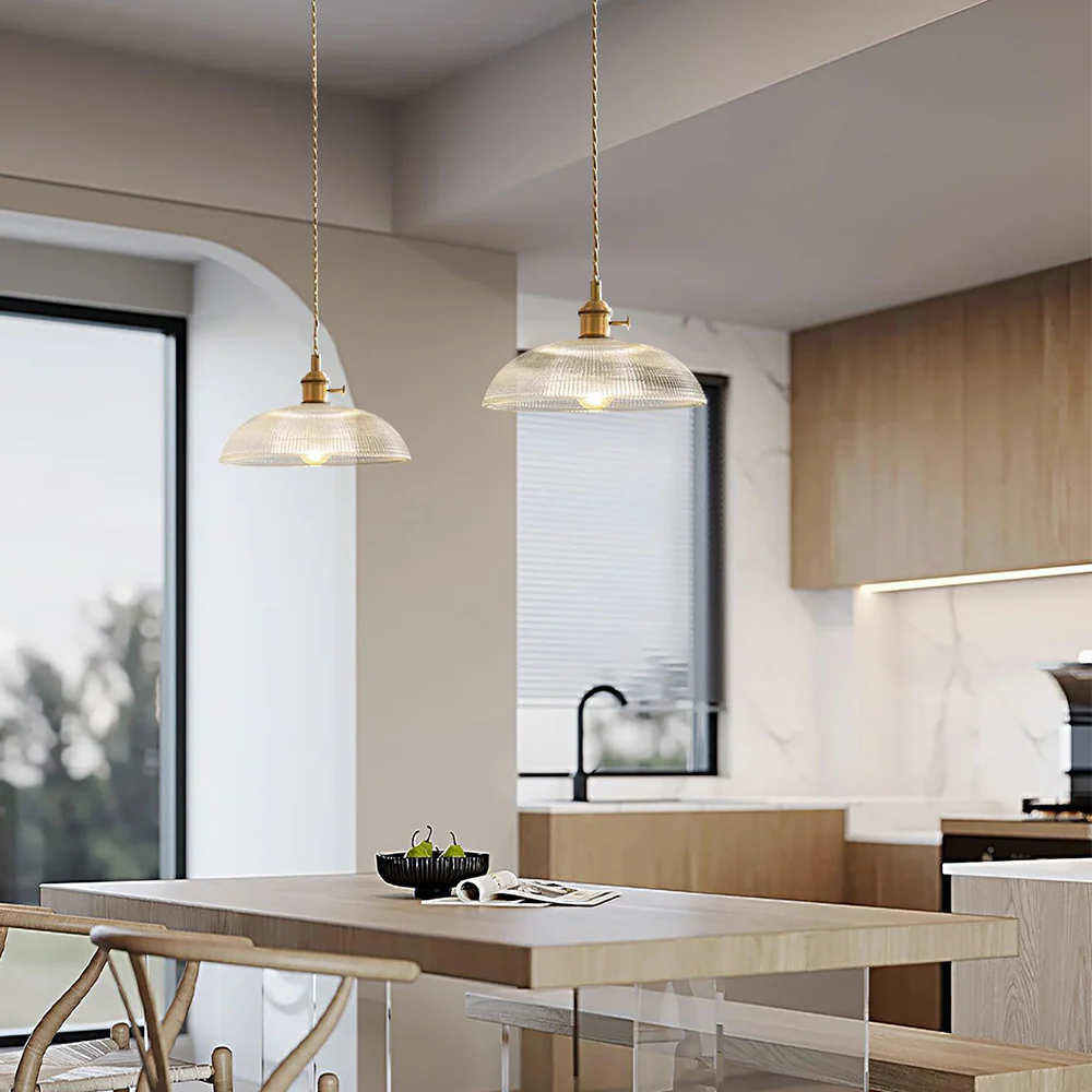 Vintage INS Glass Ribbed Pendant Light - Image 7