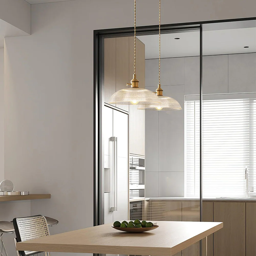 Vintage INS Glass Ribbed Pendant Light - Image 8