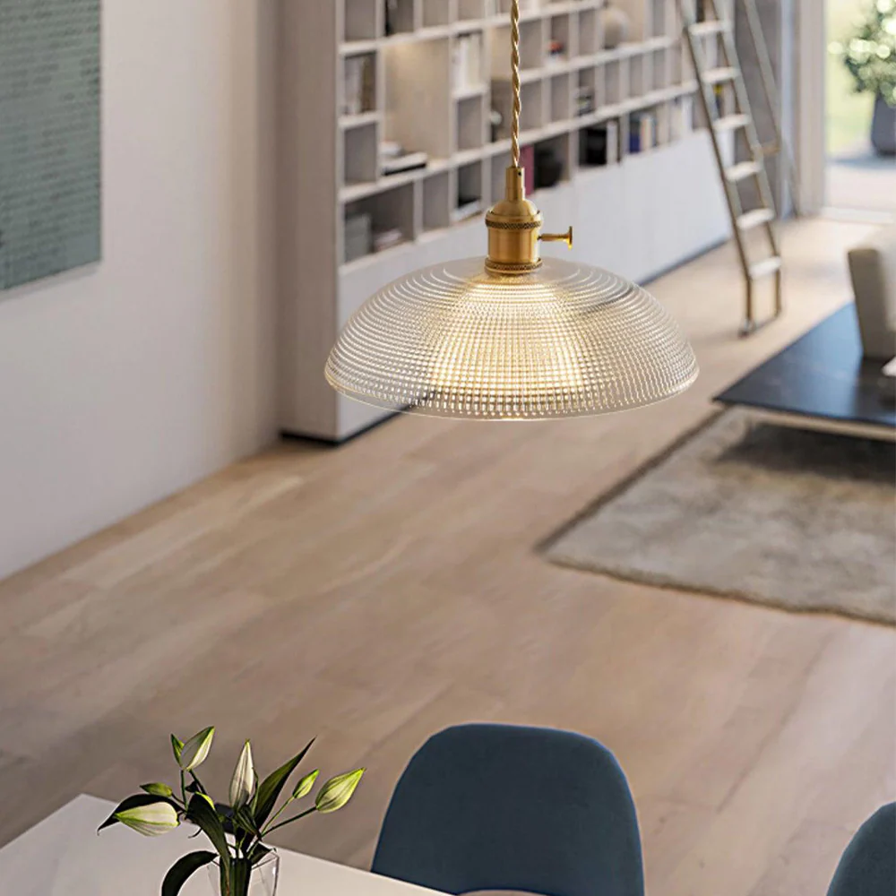 Vintage INS Glass Ribbed Pendant Light - Image 9