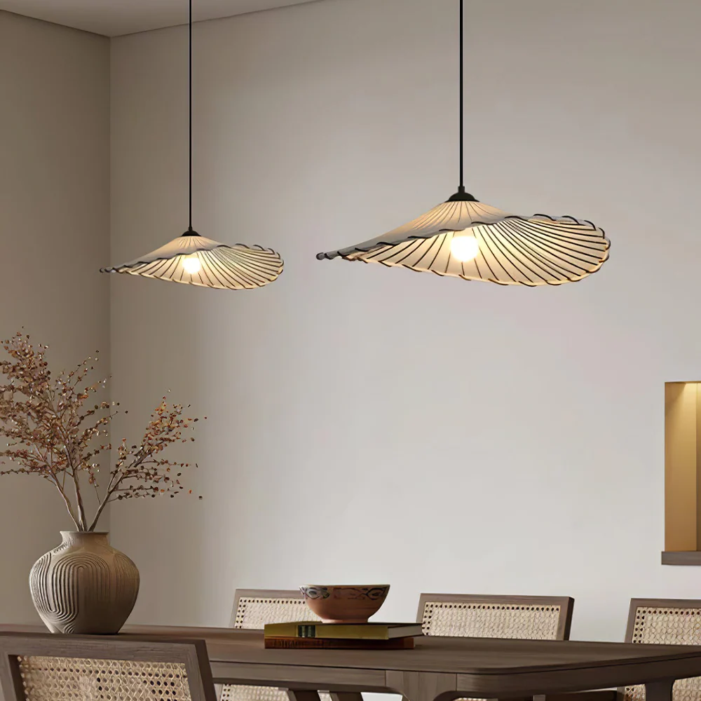 Vintage Lotus Leaf Fabric Pendant Light - Image 8
