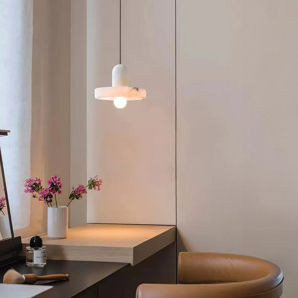 Vintage Mini White Alabaster Bedside Pendant Light