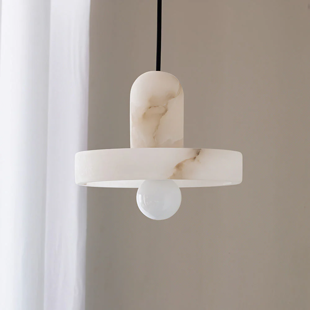 Vintage Mini White Alabaster Bedside Pendant Light - Image 8