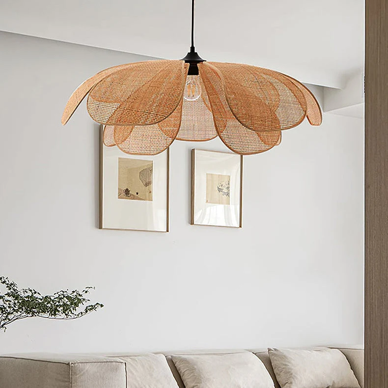 Vintage Petal Rattan Ceiling Pendant Light - Image 15
