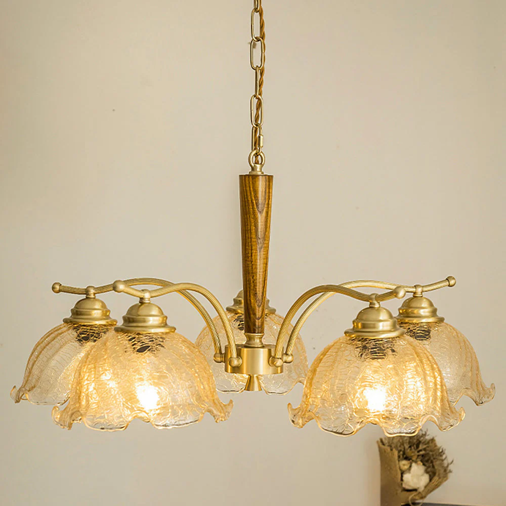 Mid Century Petals All Copper Log Glass Chandelier