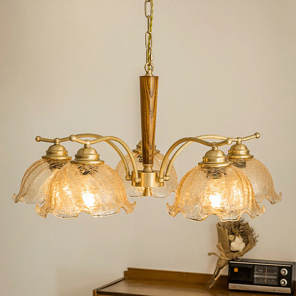 Mid Century Petals All Copper Log Glass Chandelier - Image 3