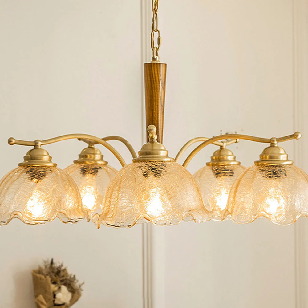 Mid Century Petals All Copper Log Glass Chandelier - Image 4