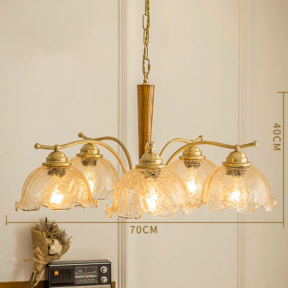 Mid Century Petals All Copper Log Glass Chandelier - Image 5
