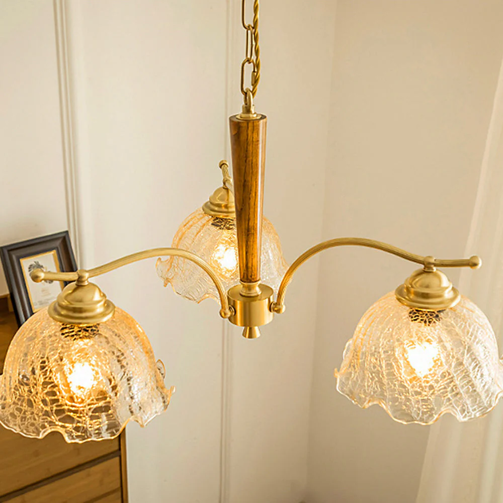 Mid Century Petals All Copper Log Glass Chandelier - Image 7