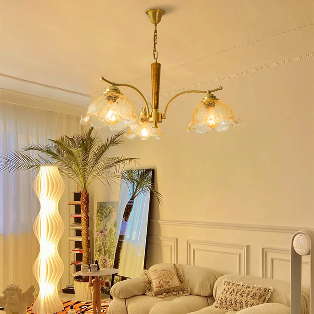Mid Century Petals All Copper Log Glass Chandelier - Image 8