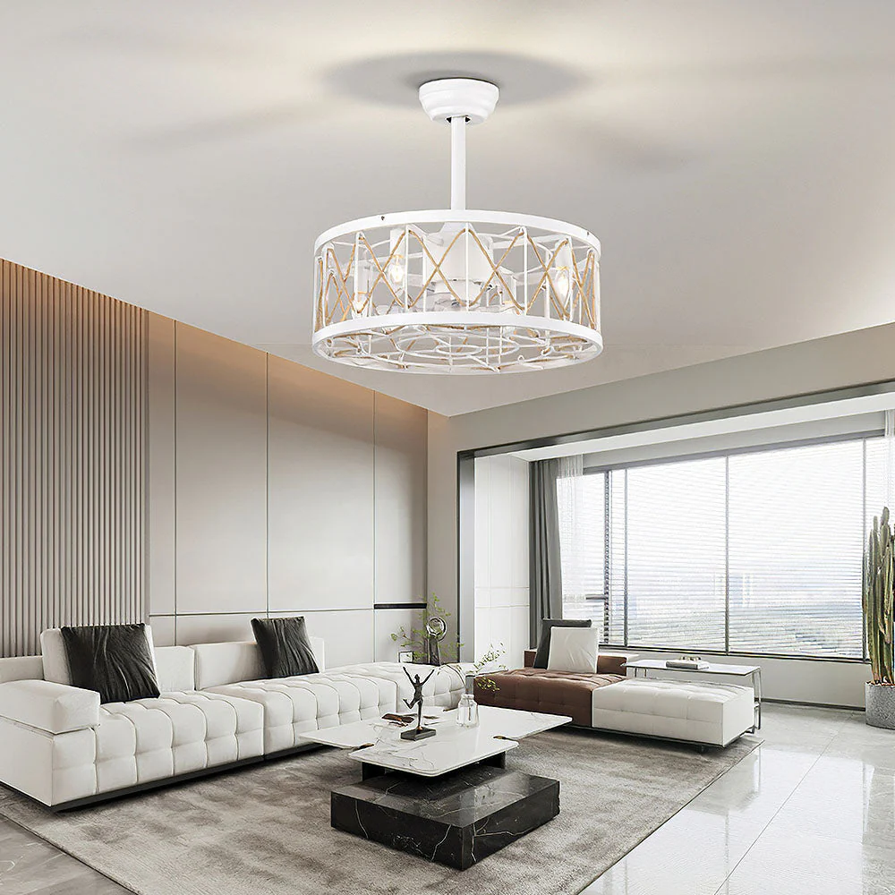 Vintage Rope Semi Flush Living Room Ceiling Fan With Light And Remote - Image 12