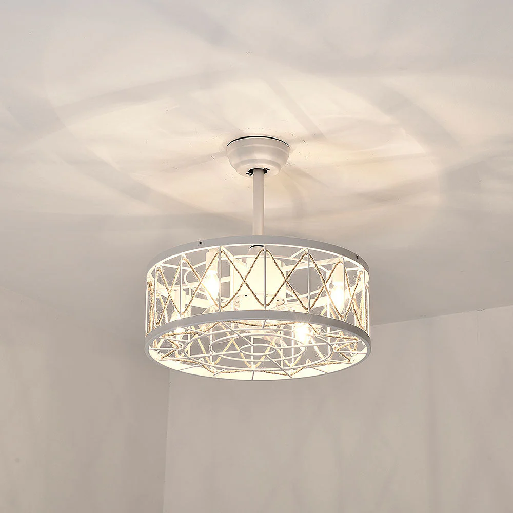 Vintage Rope Semi Flush Living Room Ceiling Fan With Light And Remote - Image 13