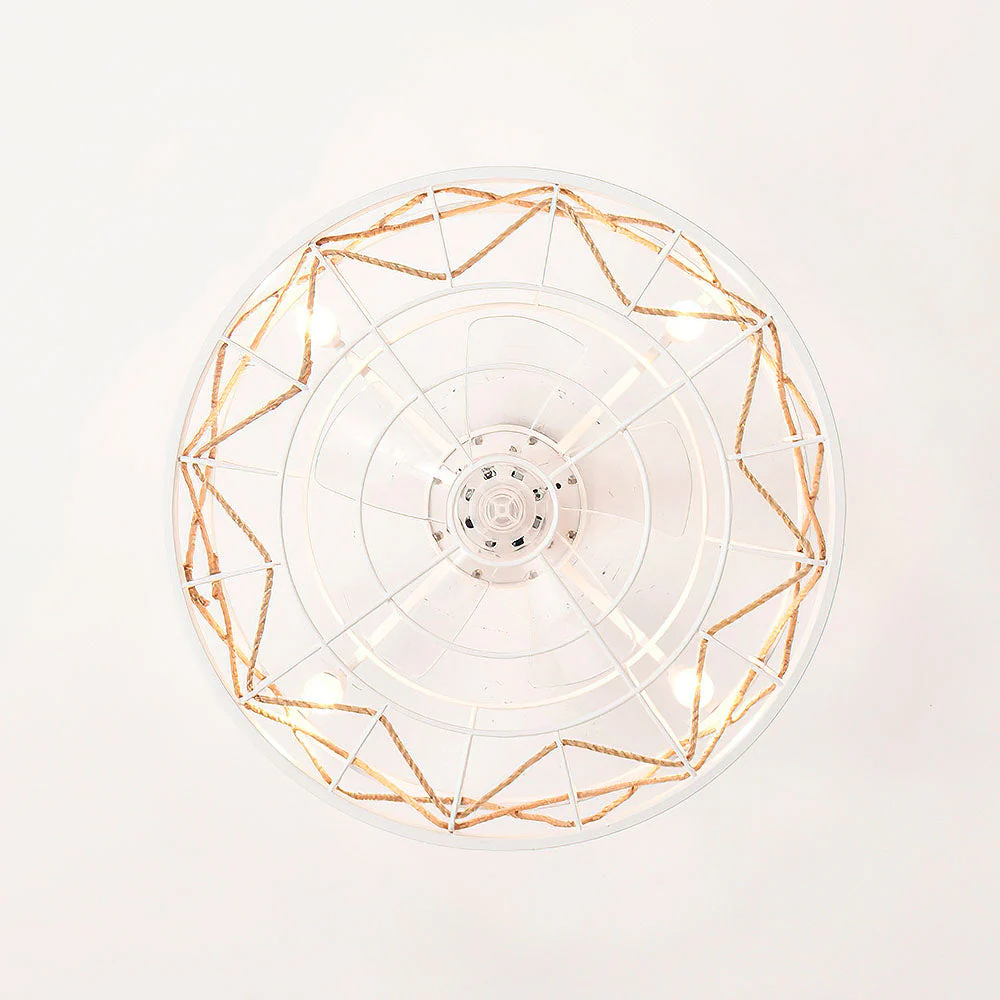 Vintage Rope Semi Flush Living Room Ceiling Fan With Light And Remote - Image 16