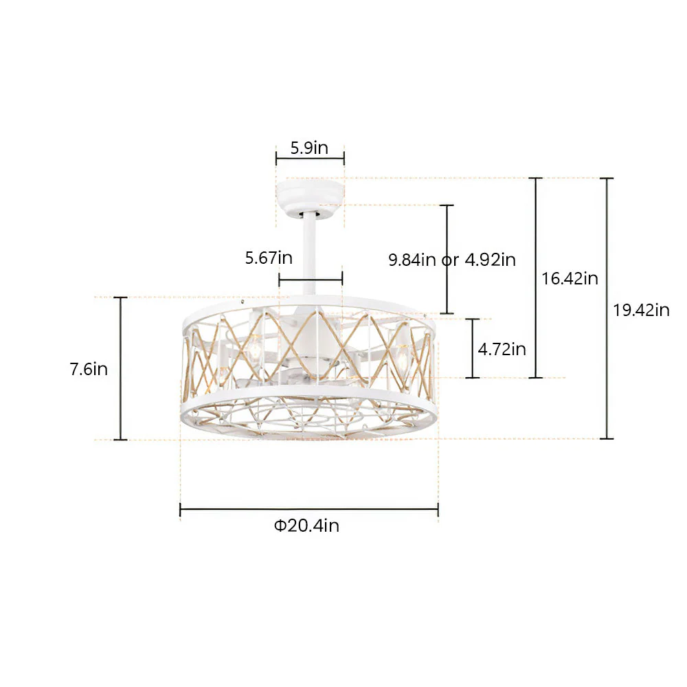 Vintage Rope Semi Flush Living Room Ceiling Fan With Light And Remote - Image 18
