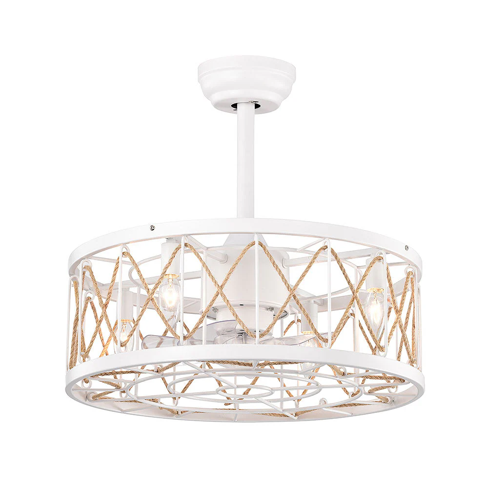 Vintage Rope Semi Flush Living Room Ceiling Fan With Light And Remote - Image 22