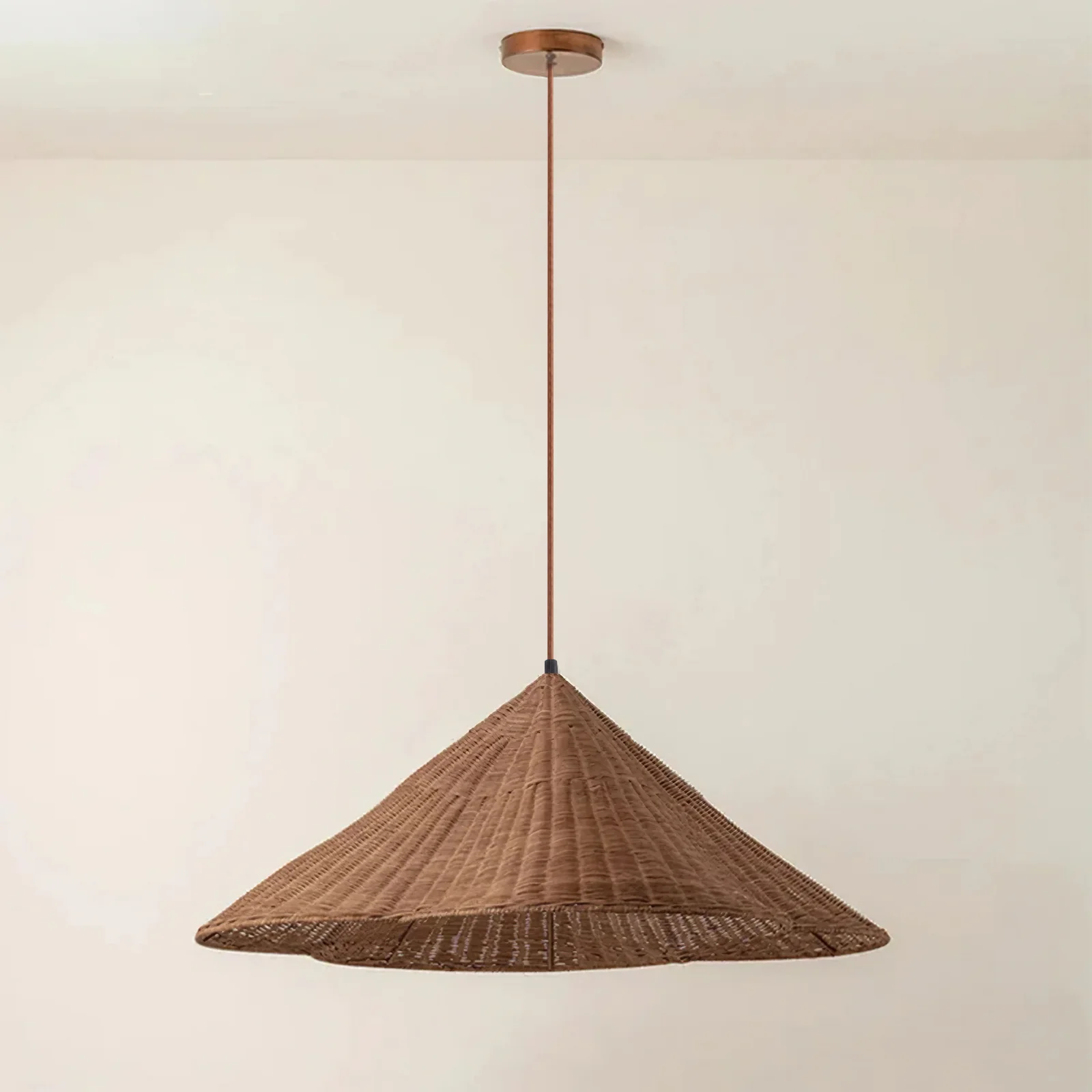 Vintage Scalloped Flower Woven Rattan Pendant Light For Living Room - Image 6