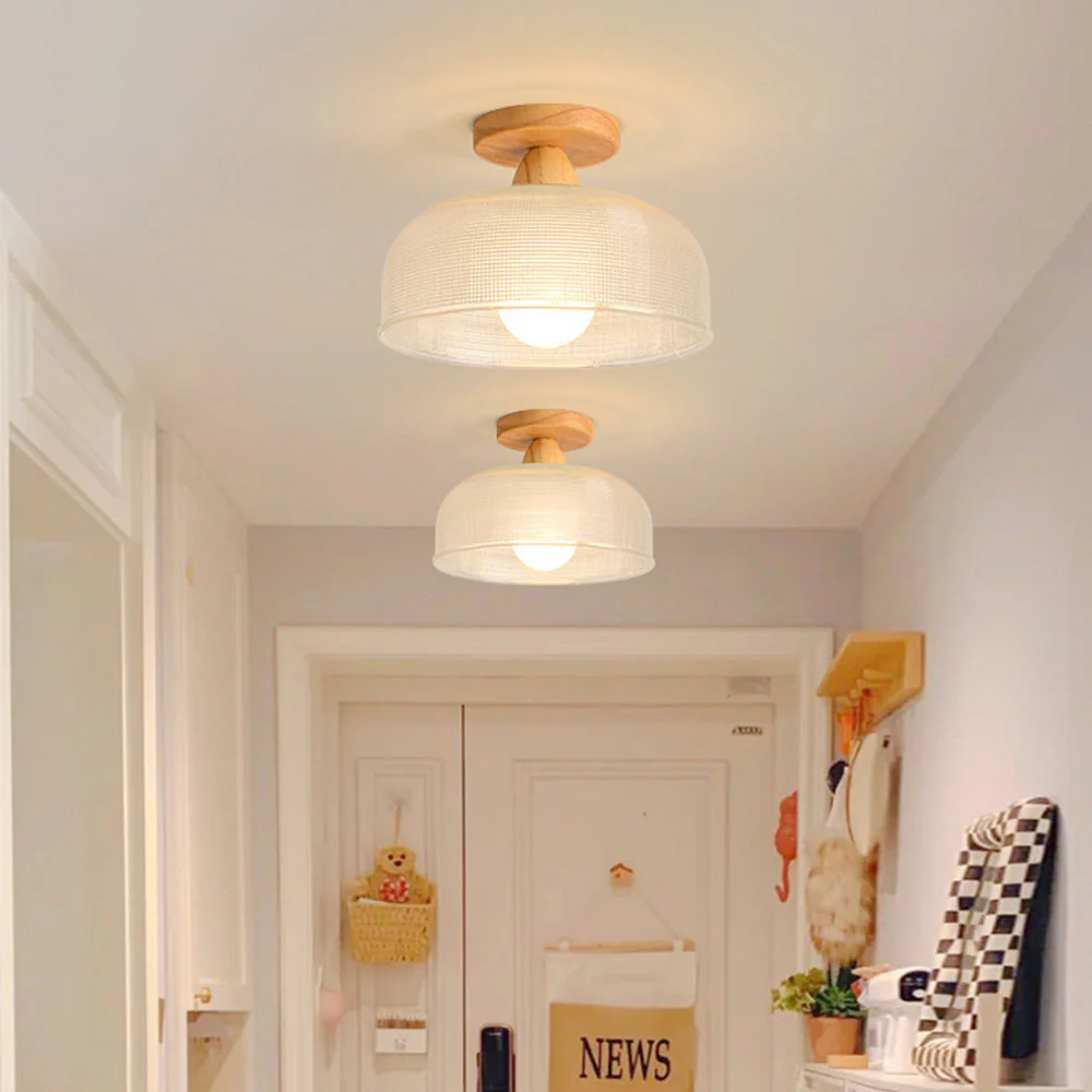 Vintage Solid Wood Glass Ceiling Lamp - Image 5