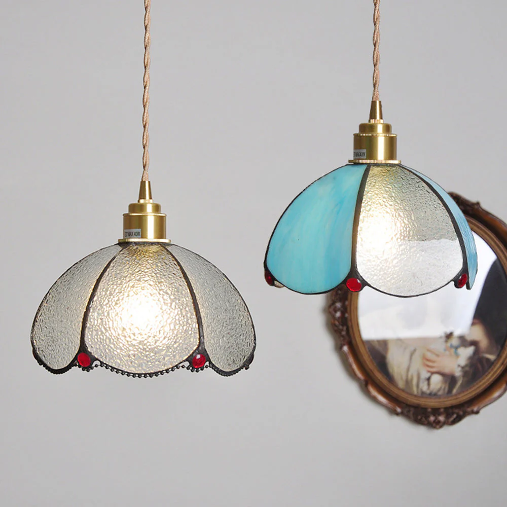 Vintage Stained Glass Dome Tiffany Pendant Light - Image 2