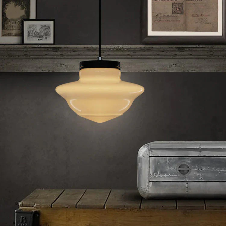 Retro Milk White Glass Geometric Jar Pendant Light - Image 11
