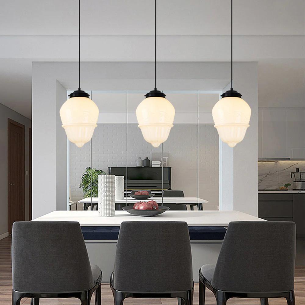 Retro Milk White Glass Geometric Jar Pendant Light - Image 16