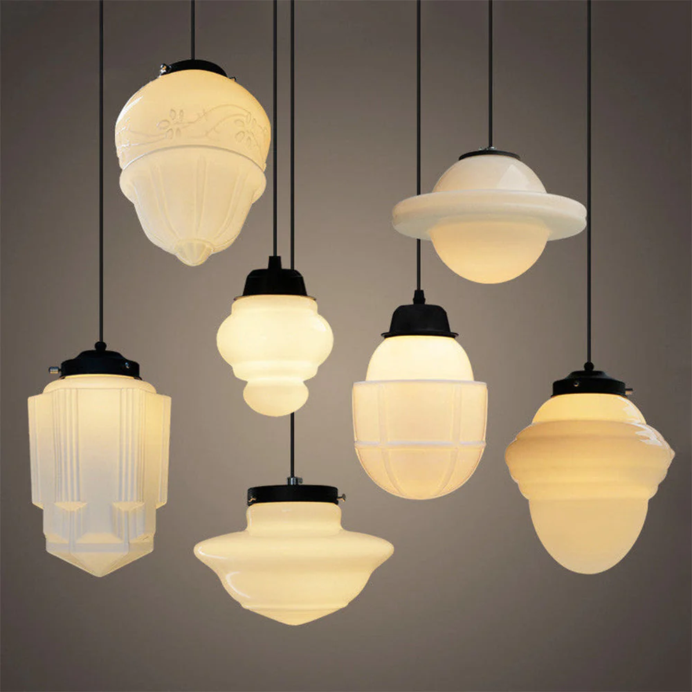 Retro Milk White Glass Geometric Jar Pendant Light - Image 2
