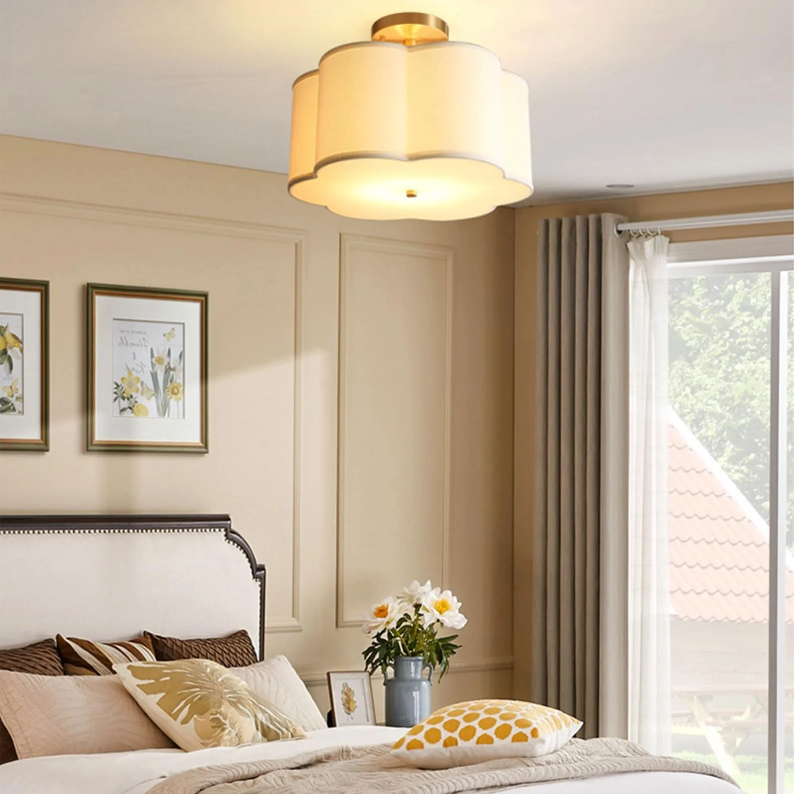 Simple White Flower Semi Flush Ceiling Light For Bedroom - Image 5