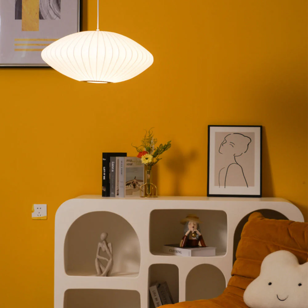 Nordic White Lantern Saucer Pendant Light For Living Room - Image 12