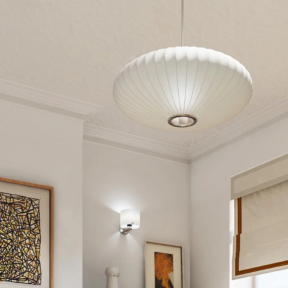 Nordic White Lantern Saucer Pendant Light For Living Room - Image 9