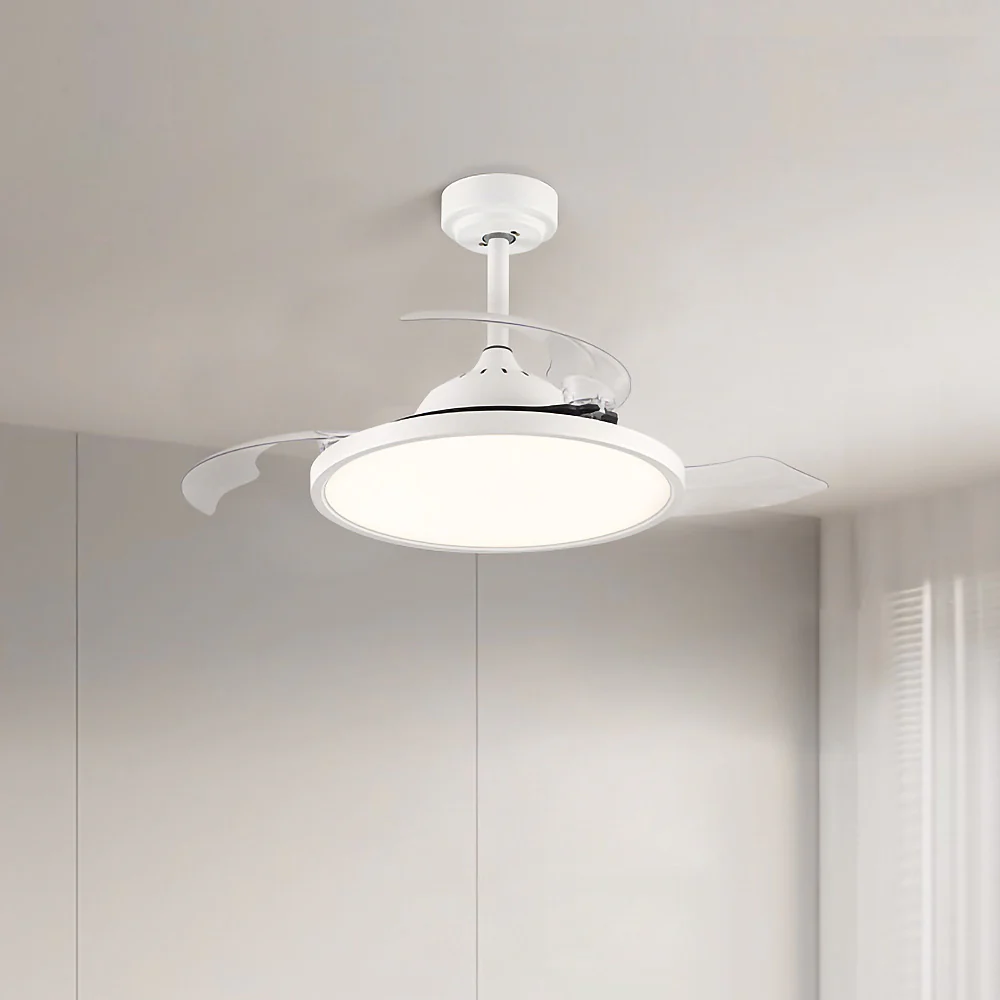 White Simple Flush Ceiling Fan With LED Lights - Image 3